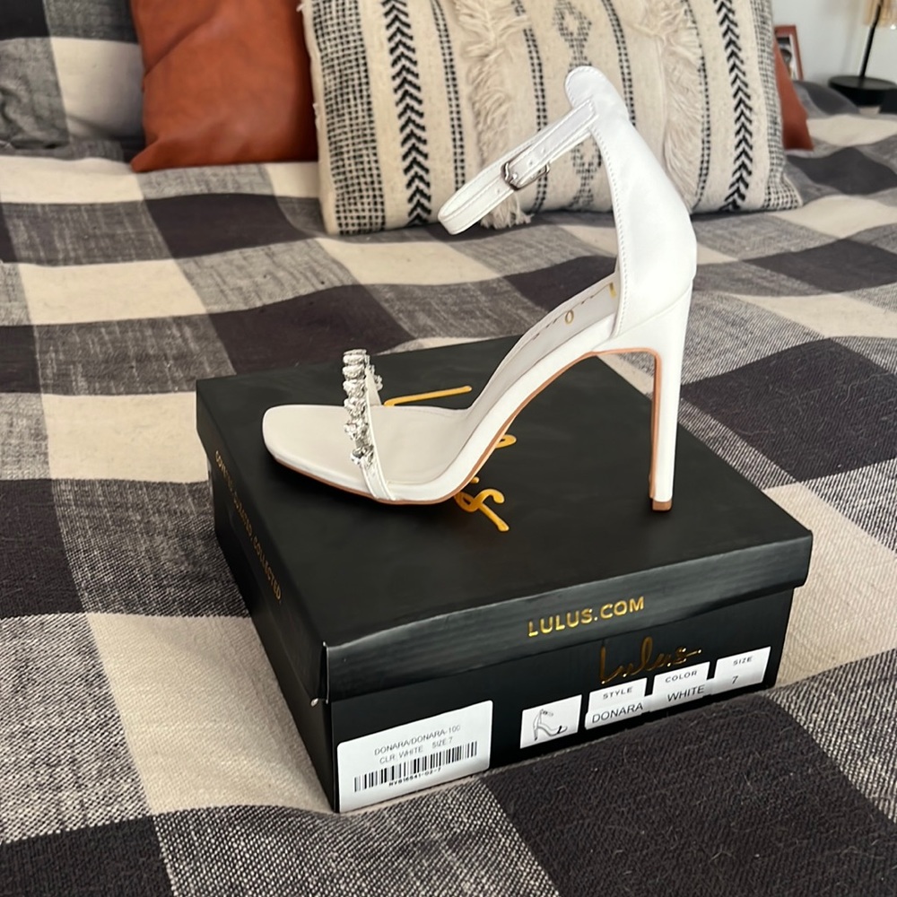 White Rhinestone Ankle Strap Heels- perfect for bridal shower or bachelorette